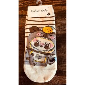 Labubu Character Graphic Socks Cream Brown Striped Costume Art Toy Accessory